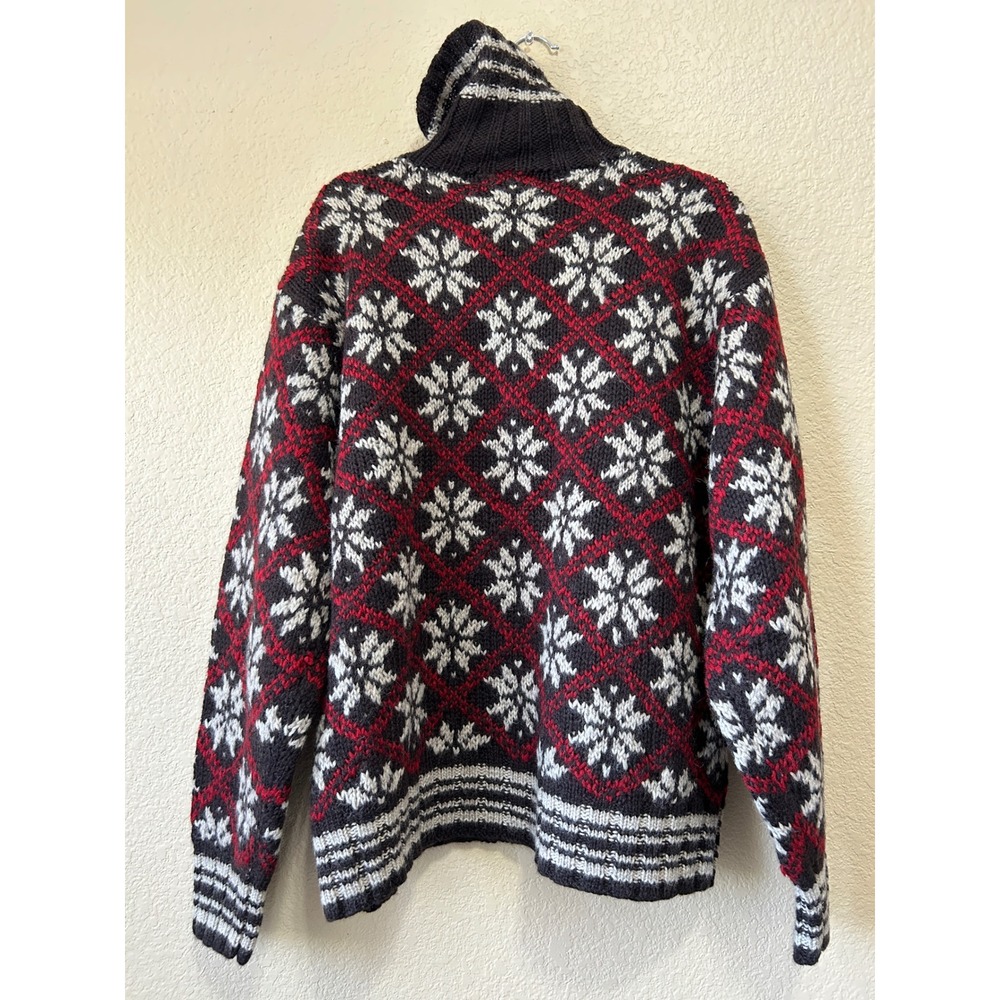 J.Crew XL Vintage Wool Fair Isle Snowflake Turtleneck Sweater Black Red Winter - Picture 2 of 10